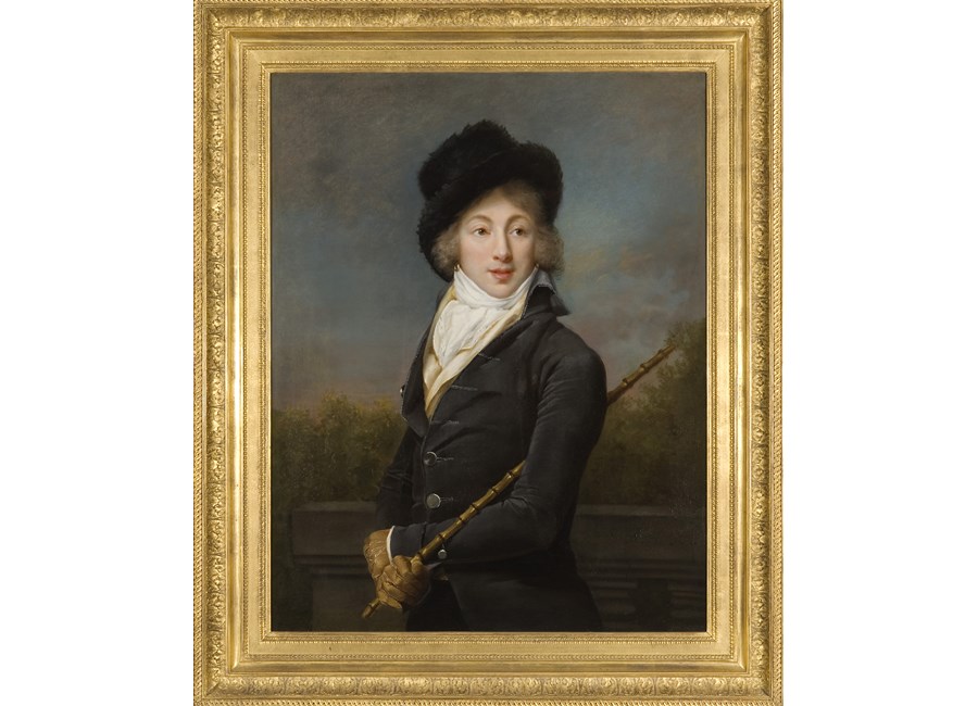 "A Portrait of Auguste Vestris, half length, wearing a Grey Coat and a Fur Hat"